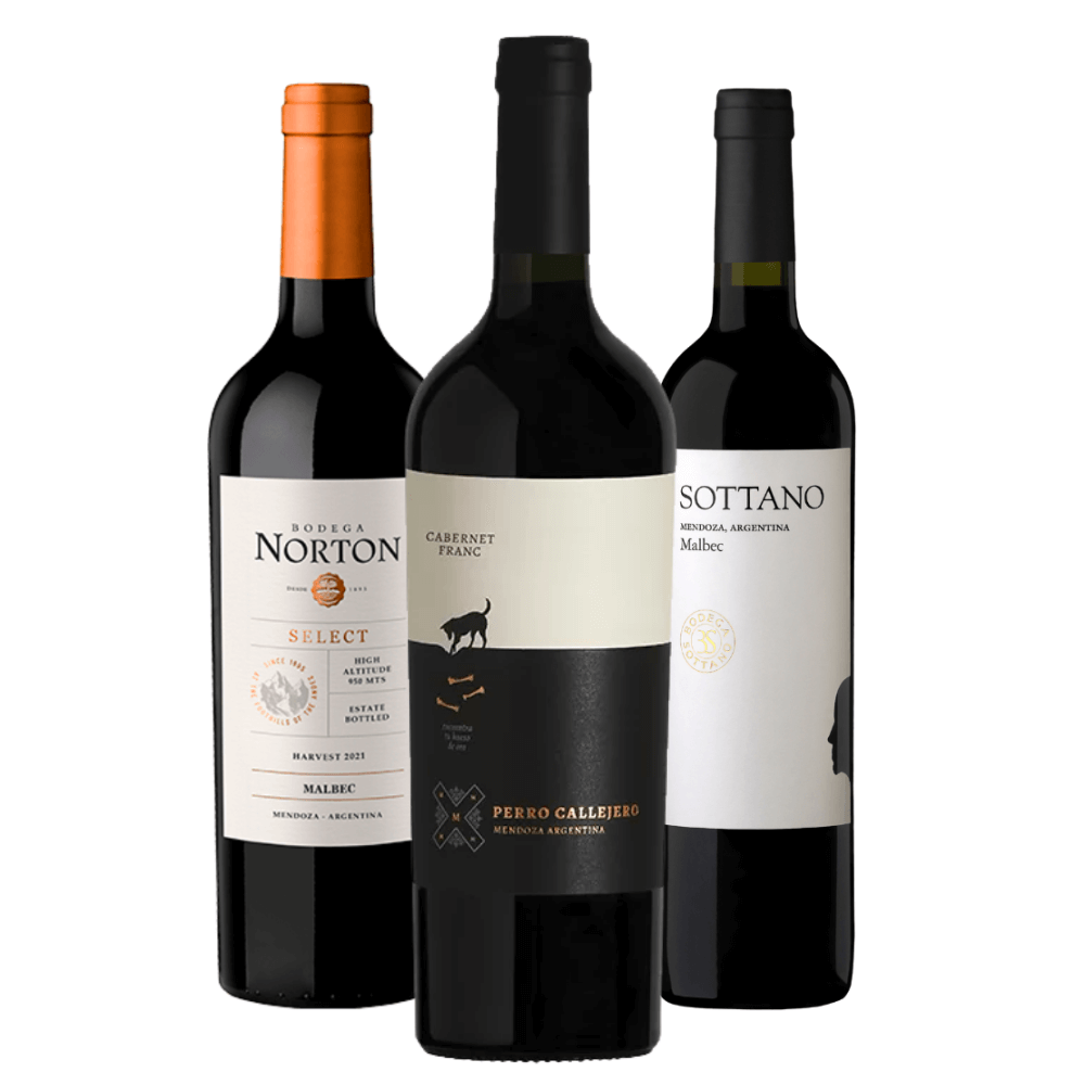 Combo Argentinos:  Norton Select Malbec, Perro Callejero Cab Franc, Sottano Malbec