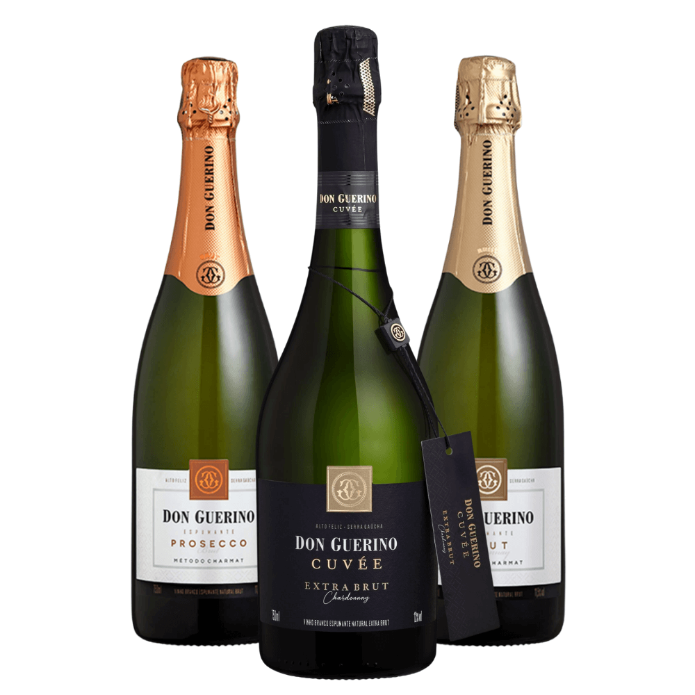 Kit Espumantes Don Guerino: Prosecco, Cuvée Extra Brut, Brut Chardonnay