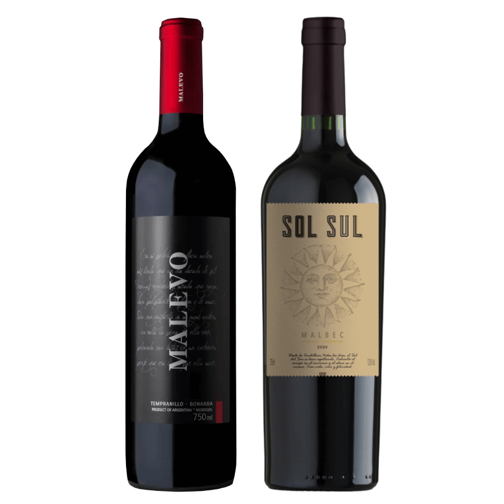 Kit Vinhos Argentinos: Malevo Tempranillo Bonarda, Sol Sul Malbec