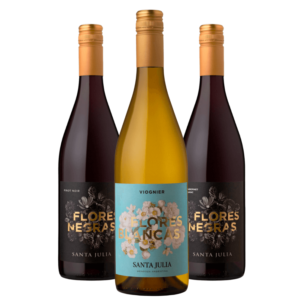 Kit Vinhos Bodega Santa Julia: Flores Negras Pinot Noir, Cabernet Franc e Flores Blancas Viognier