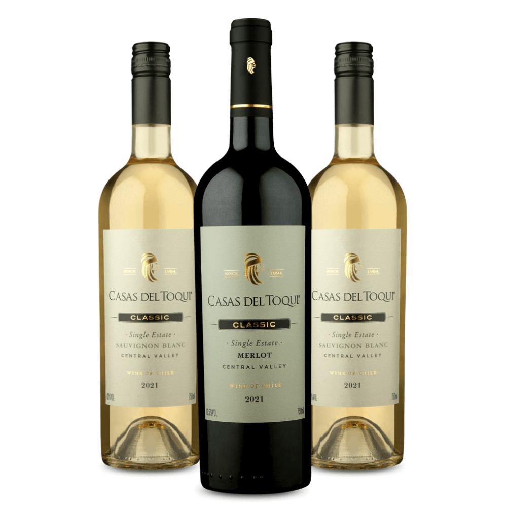 Kit Vinhos Casas del Toqui: 1 Merlot, 2 Sauvignon Blanc