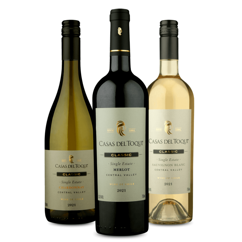 Kit Vinhos Casas del Toqui: Chardonnay, Merlot, Sauvignon Blanc