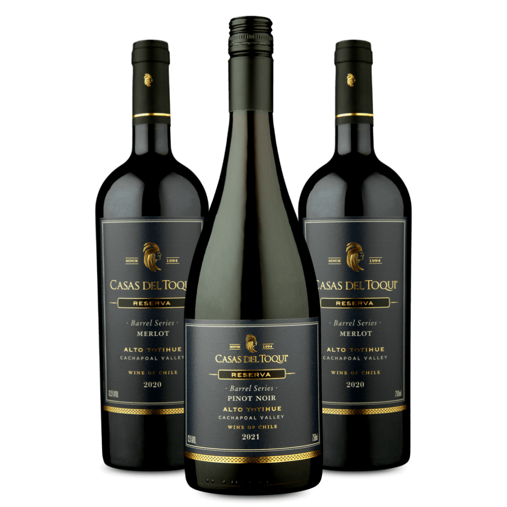 Kit Vinhos Casas del Toqui Reserva: 1 Pinot Noir, 2 Merlot