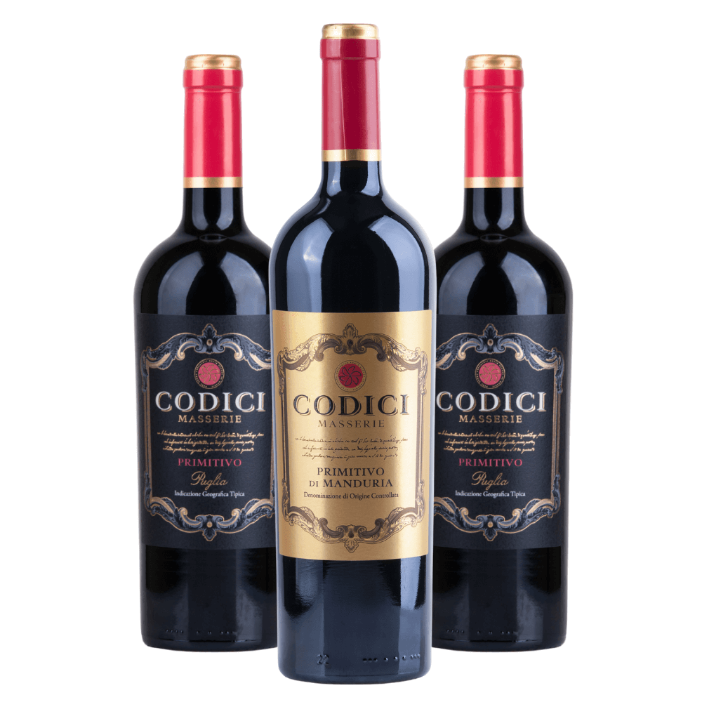 Kit Vinhos Italianos Codici: 1 Primitivo Manduria, 2 Primitivo Puglia