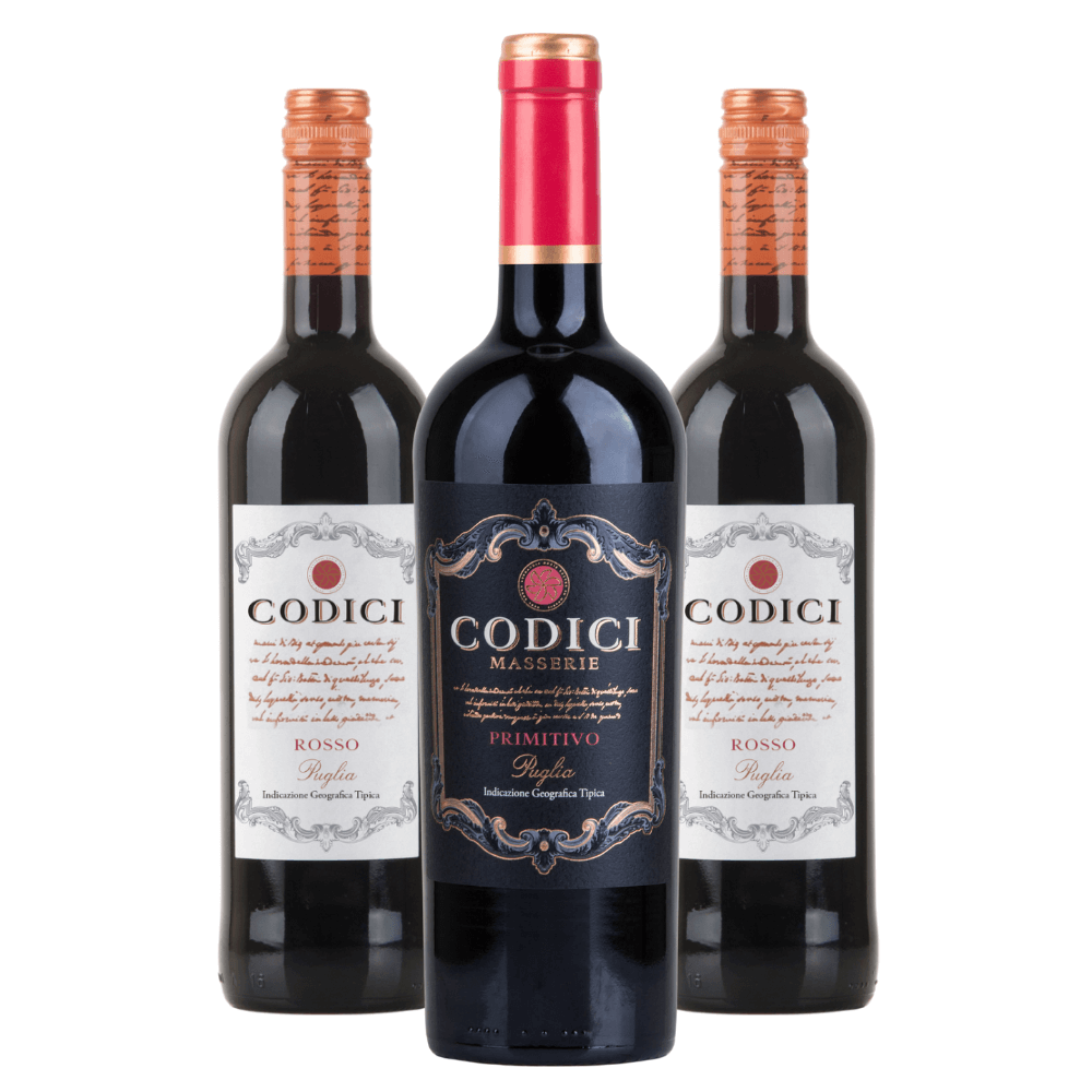 Kit Vinhos Italianos Codici: 1 Primitivo Puglia, 2 Rosso