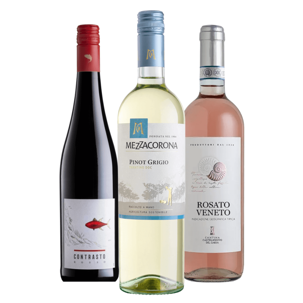 Kit Vinhos Italianos: Contrasto Rosso, Mezzacorona Pinot Grigio, Castelnuovo Rosato