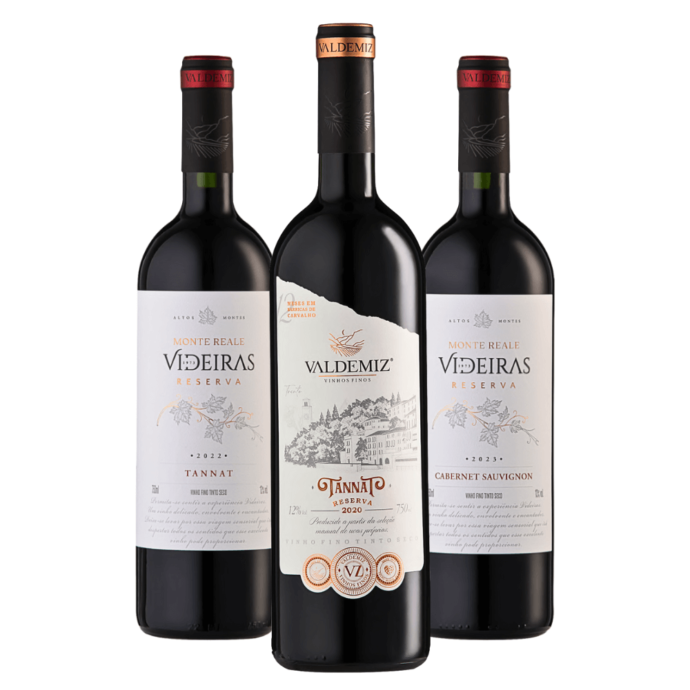 Kit Vinhos Monte Reale: Videirsa Tannat, Cabernet Sauvignon, Valdemiz Tannat Reserva