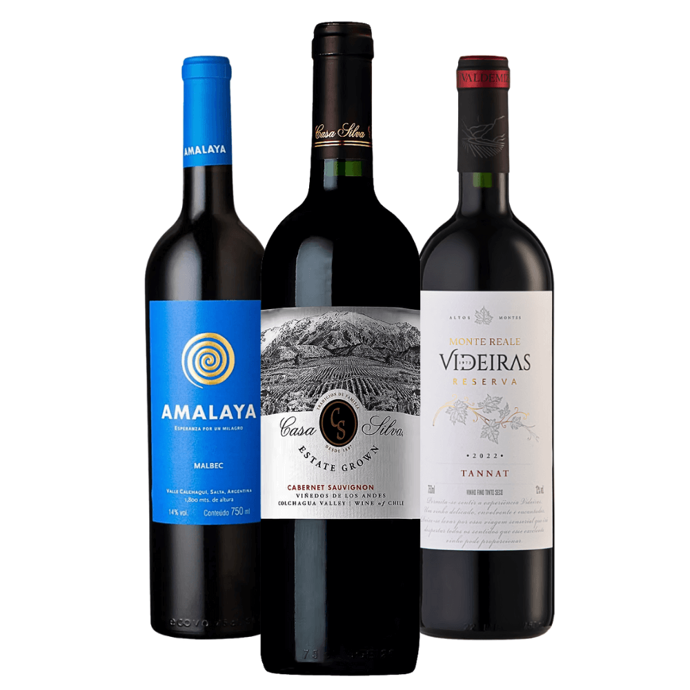 Kit Vinhos Tintos: Argentina, Chile, Brasil