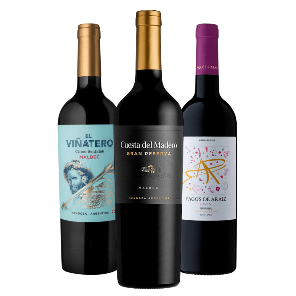 Kit vinhos Tintos: El Viñatero, Cuesta del Madero, Pagos de Araiz Joven