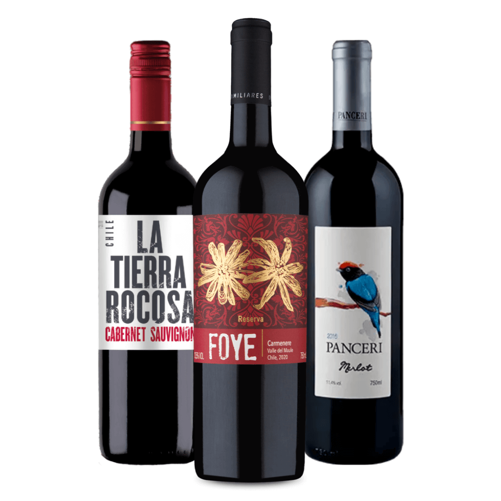 Kit Vinhos Tintos: La Tierra Rocosa Cabernet, Foye Carmenere, Panceri Merlot