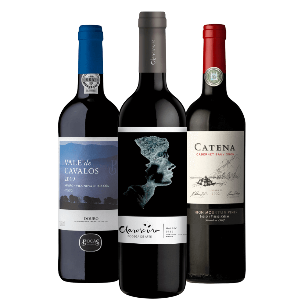 Kit Vinhos Tintos: Poças Vale de Cavalos, Claroscuro Malbec, Catena Cabernet Sauvignon