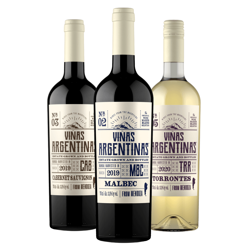 Kit Vinhos Viñas Argentinas: Cabernet Sauvignon, Malbec, Torrontés